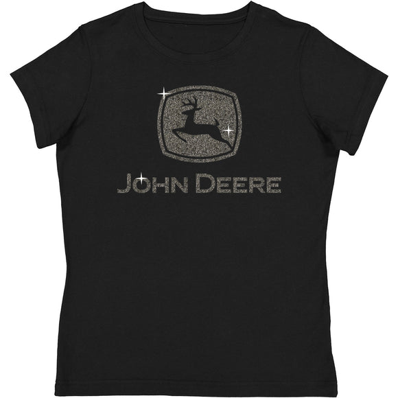 John Deere Womens Black Super Silver Glitter TM Tee
