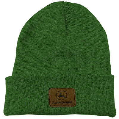 John Deere Green Knit Beanie with Leather Patch