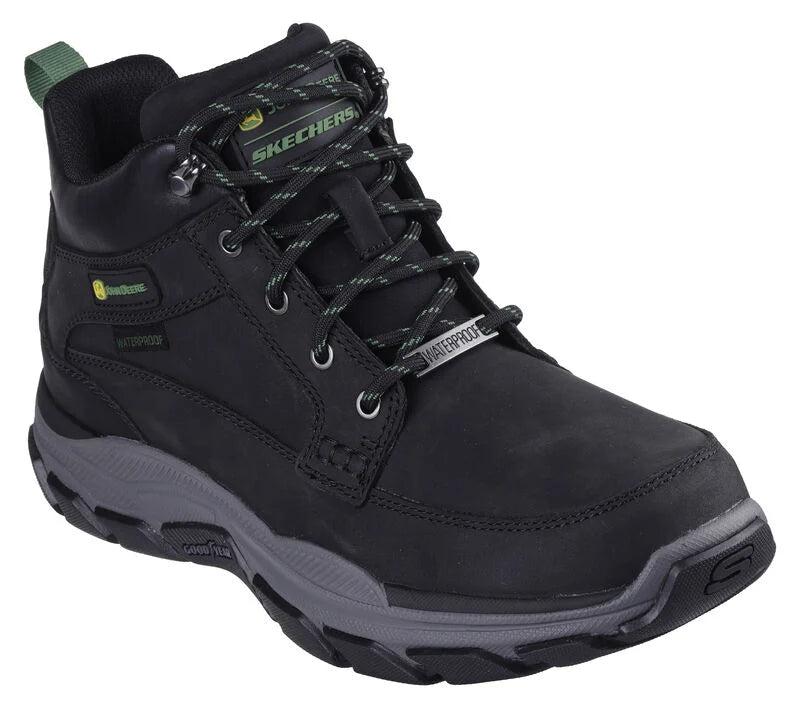 靴 john Men's John Deere Black Waterproof Mid Top Leather Moc Toe Lace Up