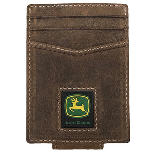 John Deere Mens Distressed Leather Money Clip