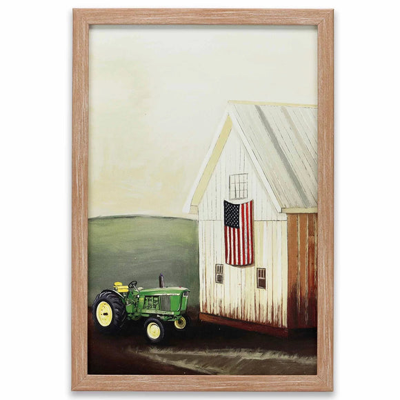 John Deere Tractor By Barn Wood Framed Decor