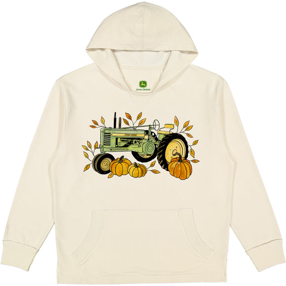 John Deere Womens Pumpkin Tractor Vintage Fleece Hood