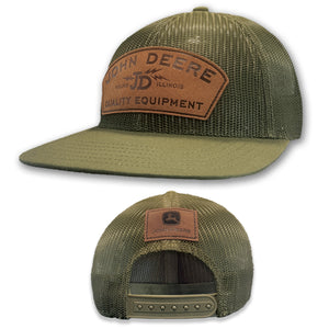 John Deere Men's Olive Lightning Leather Patch Cap