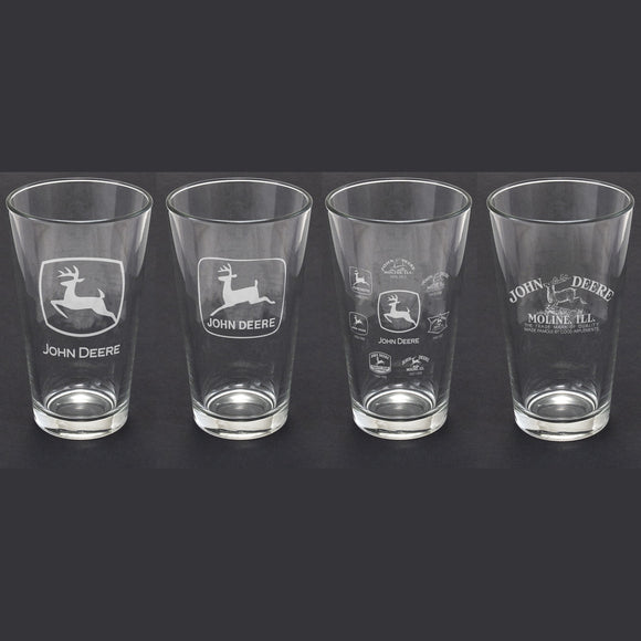 John Deere Set of 4 Etch White Glass Tumblers