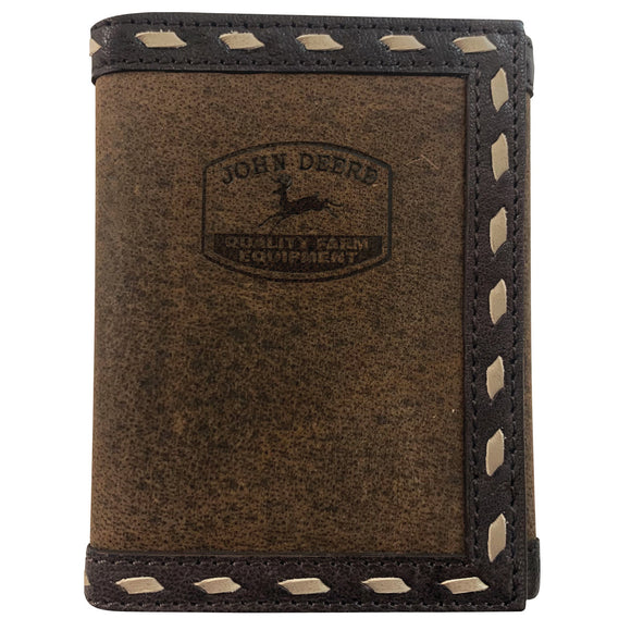 John Deere Mens Leather Laced Trifold Wallet
