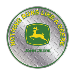 John Deere Metal Sign Round Silver Logo