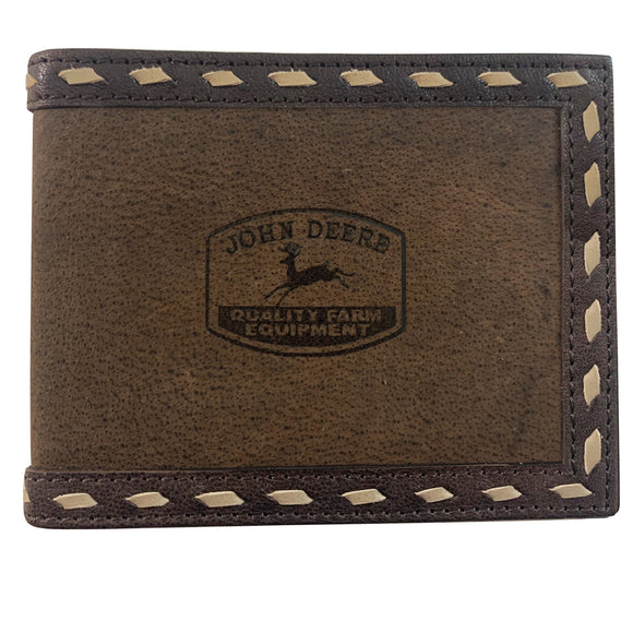 John Deere Mens Leather Laced Bifold Wallet
