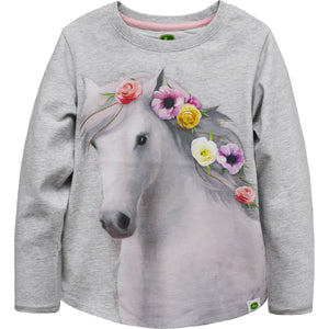 John Deere Child Girl Flower Horse Tee