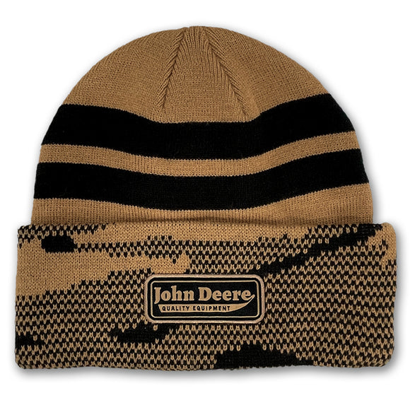 John Deere Construction Brown Cuffed JD Script Patch Beanie