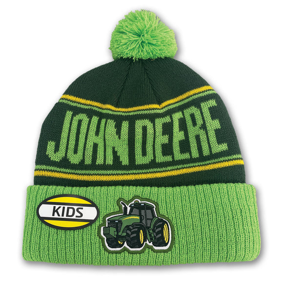 John Deere Kids Green Knit Cuffed Tractor Beanie