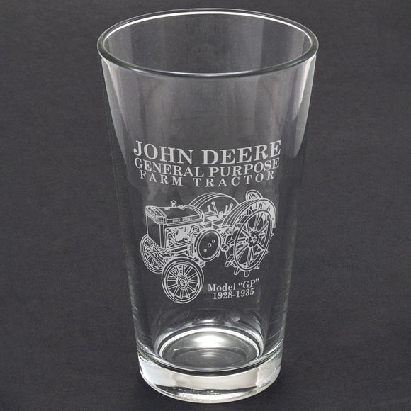 John Deere Etch White Tractor Glass Tumbler