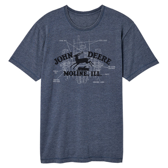 John Deere Vintage Navy Schematic Short Sleeve Tee