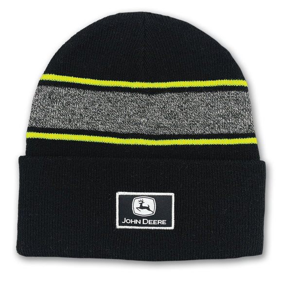 John Deere Black Cuffed Jacquard Stripe Beanie