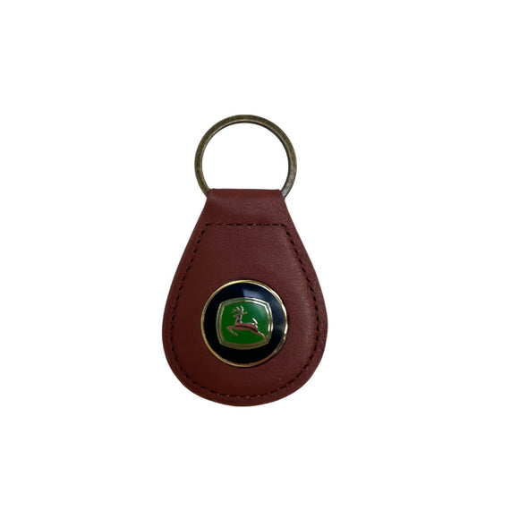 John Deere Ahead Leather Brown Key Ring with Green Pendent