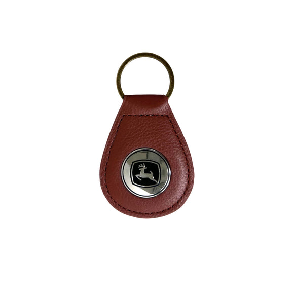 John Deere Ahead Leather Brown Key Ring with Silver Pendent