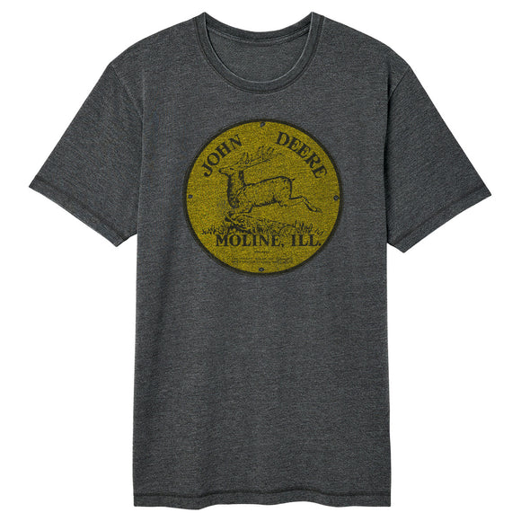 John Deere Vintage Black Heather Round Buck Short Sleeve Tee