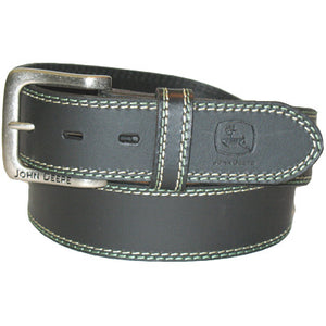John Deere 2 Color Stitch Leather Belt - Black