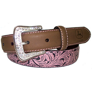 John Deere Girls Pink Floral Embossed Belt