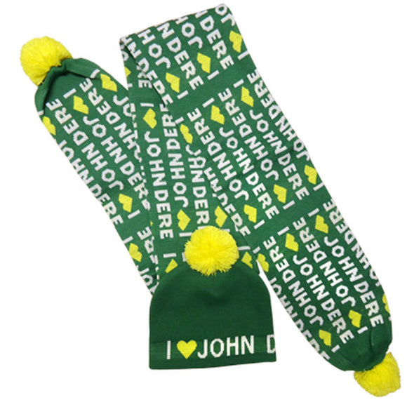 John Deere Ladies' I Heart JD Pom Poms Hat/Scarf Set