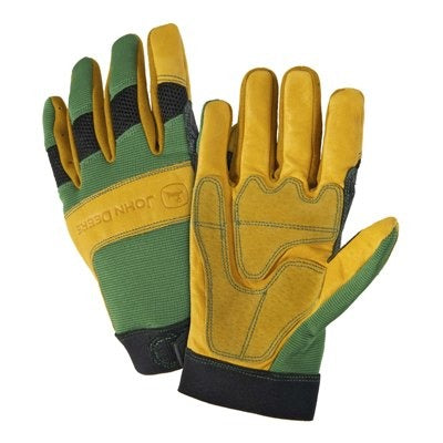 John Deere Men's Cowhide Gloves Spandex Back