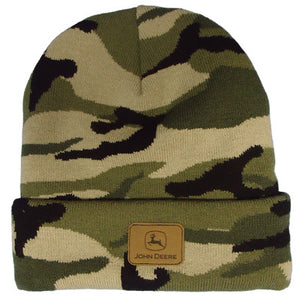 John Deere Camo Knit Beanie with Suede Patch