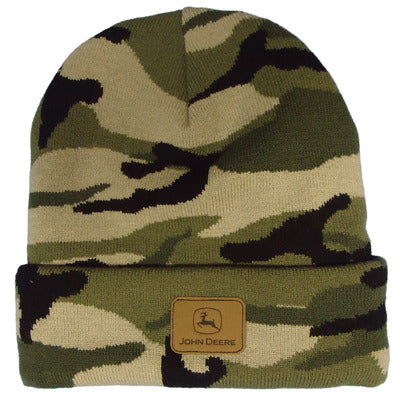 John Deere Camo Knit Beanie with Suede Patch