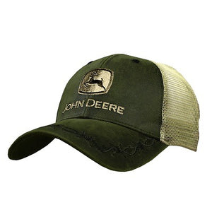 John Deere Mens Olive Oilskin Front Caps