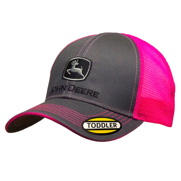 John Deere Kids Charcoal and Neon Pink Cap
