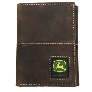 John Deere Men's Distressed Leather Tri-fold Wallet