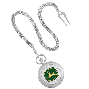 John Deere Logo Silver Pocket Watch
