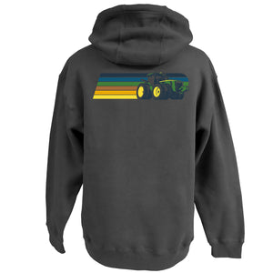 John Deere Mens Charcoal 70s stripe Hoodie