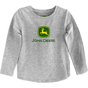 John Deere Girls Grey Logo Glitter Long Sleeve