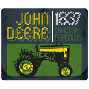 John Deere Black Tractor and Plows Blanket