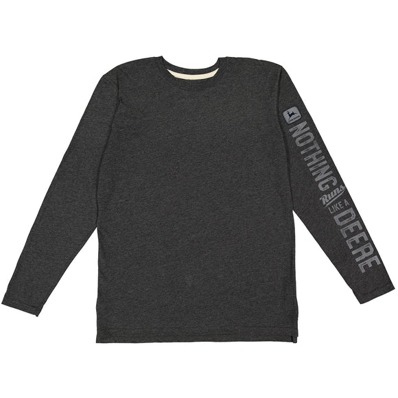 John Deere Mens Black Heathered Logo Long Sleeve