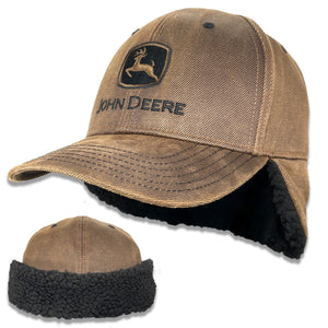 John Deere Brown Cotton Twill Sherpa Lined Cap