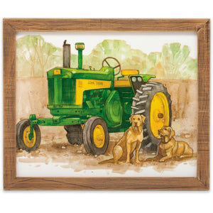 John Deere Dog Art Wood Framed Decor